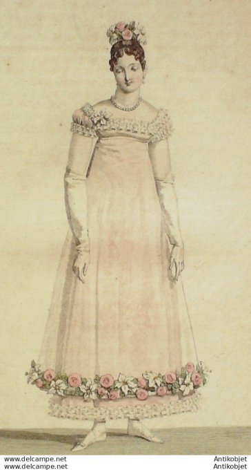 Gravure de mode Costume Parisien 1814 n°1428 Costume de bal