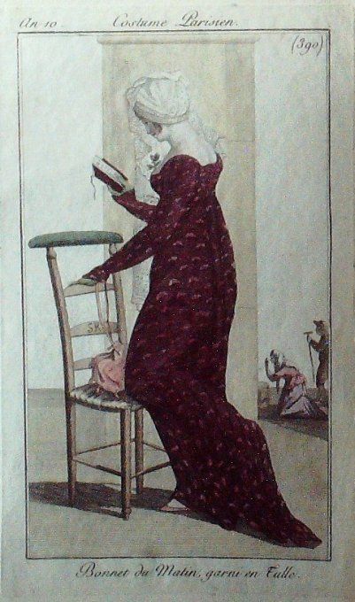 Gravure Mode Costume Parisien 1802 an 10 # 390 (eau forte old Fashion plate