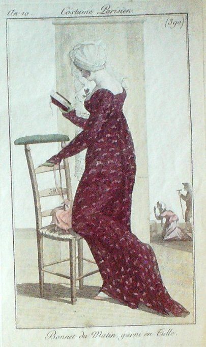 Gravure Mode Costume Parisien 1802 an 10 # 390 (eau forte old Fashion plate