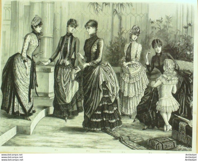 Gravure de mode La Mode illustrée 1872 (Parures d'été)