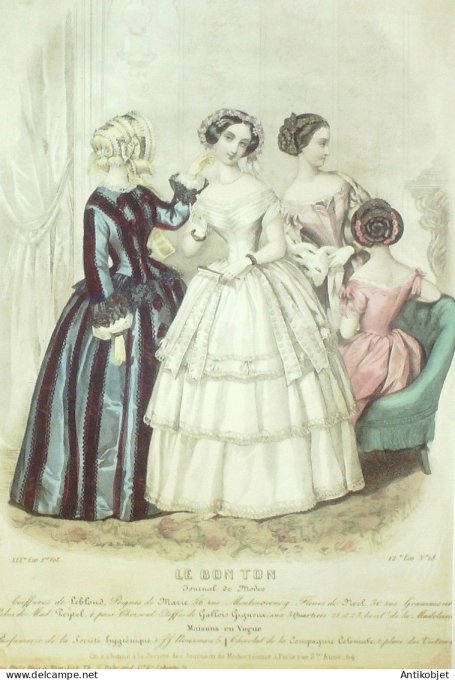 Gravure Mode Le Bon Ton 1852 19 # 18 (aquarelle old fashion plate)
