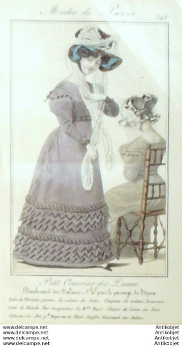 Gravure Mode Courrier des Dames 1825 #  345 (eau forte old Fashion plate)