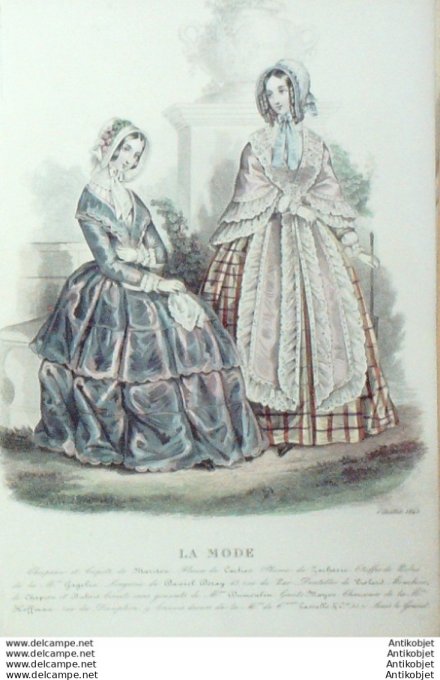 Gravure La mode 1845 # 19 (aquarelle old Fashion plate)