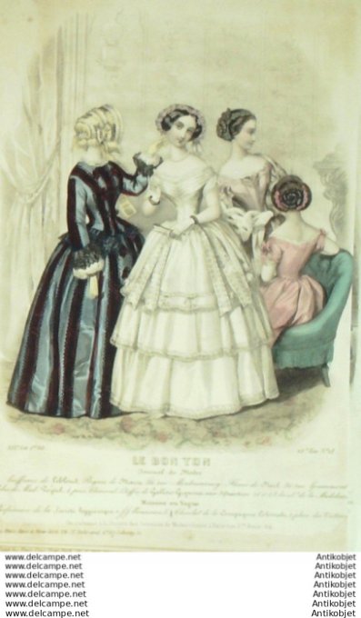 Gravure Mode Le Bon Ton 1852 19 # 18 (aquarelle old fashion plate)