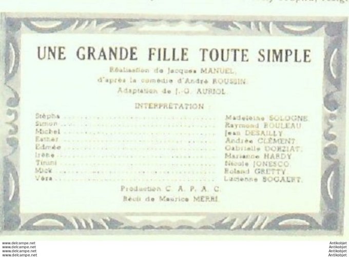 Une grande fille simple Madeleine Sologne Grégory Peck Desailly Rouleau
