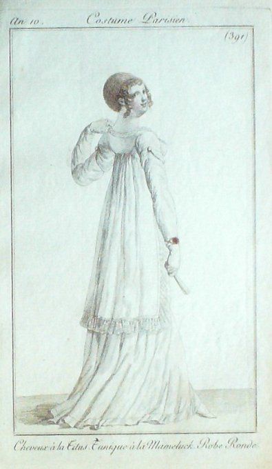 Gravure Mode Costume Parisien 1802 an 10 # 391 (eau forte old Fashion plate