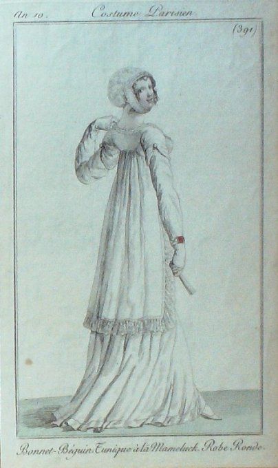Gravure Mode Costume Parisien 1802 an 10 # 391b (eau forte old Fashion plate