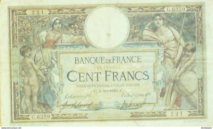 Billet Banque de France 100 francs Luc Olivier Merson G.3=10=1919 TTB