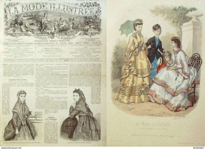 La Mode illustrée journal + gravure associée 1870 # 24