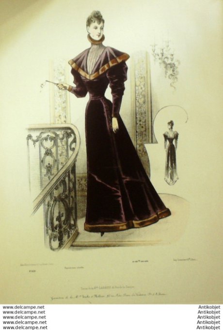 Gravure Mode Le Coquet 1892 # 50 (Old Fashion plate)
