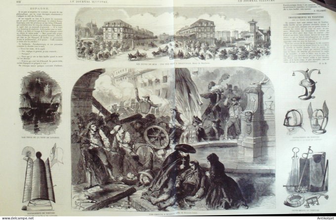 Le journal illustré 1866 n°126 St Etienne (42) Deauville (14) Espagne Madrid émeute