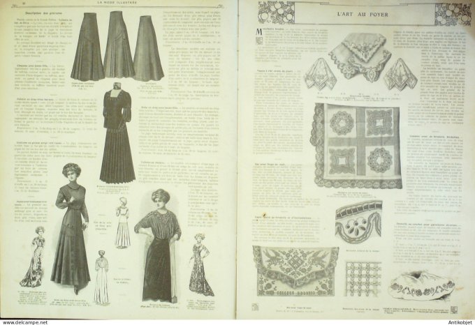 La Mode illustrée journal 1910 n° 02 Toilettes Costumes Passementerie