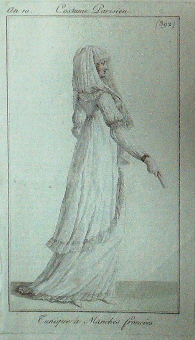Gravure Mode Costume Parisien 1802 an 10 # 392 (eau forte old Fashion plate
