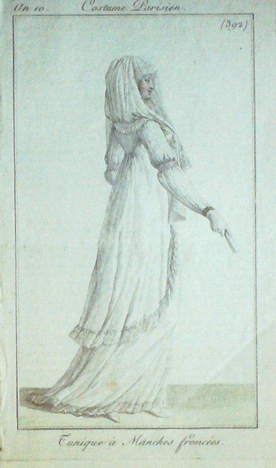 Gravure Mode Costume Parisien 1802 an 10 # 392 (eau forte old Fashion plate