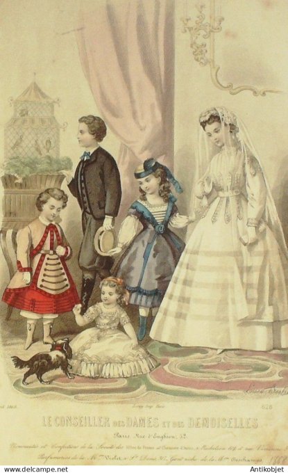 Gravure Mode Conseiller des Dames 1868 #  4 (aquarellee Old Fashion plate)