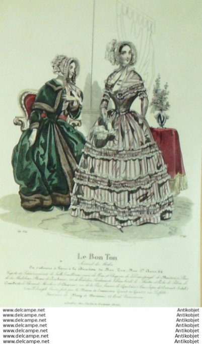 Gravure Mode Le Bon Ton 1842 # 645 (aquarelle old fashion plate)