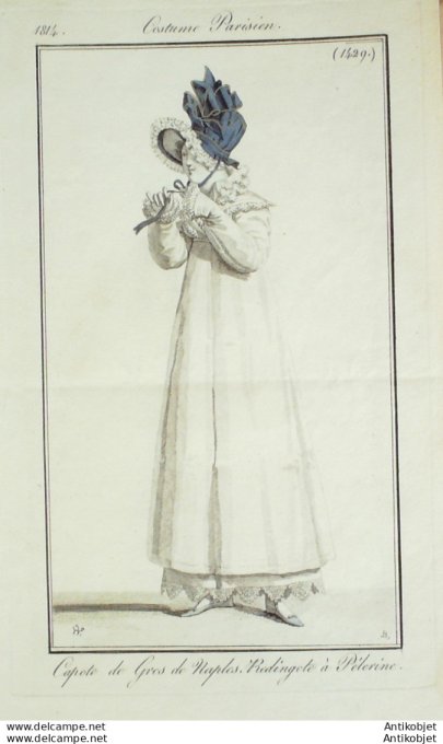 Gravure de mode Costume Parisien 1814 n°1429 Redingote à Pélerine