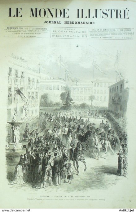 Le Monde illustré 1874 n°928 Turquie Constantinople Espagne Valence Barcelone Urnieta Alphonse XII