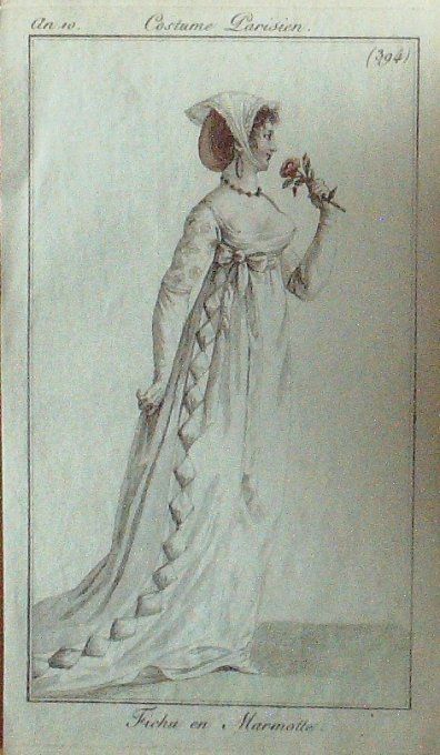 Gravure Mode Costume Parisien 1802 an 10 # 394 (eau forte old Fashion plate