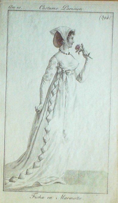 Gravure Mode Costume Parisien 1802 an 10 # 394 (eau forte old Fashion plate