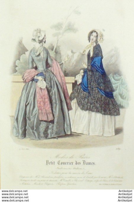 Gravure Mode Courrier des Dames 1846 # 2189 (eau forte old Fashion plate)