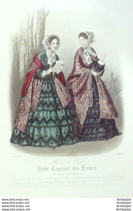 Gravure Mode Courrier des Dames 1853 # 2694 (eau forte old Fashion plate)