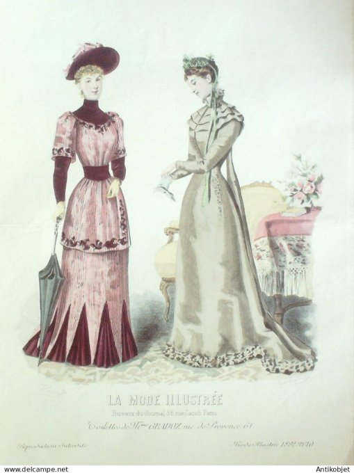 Gravure Mode illustree 1892 # 10 (Old Fashion plate) RARE