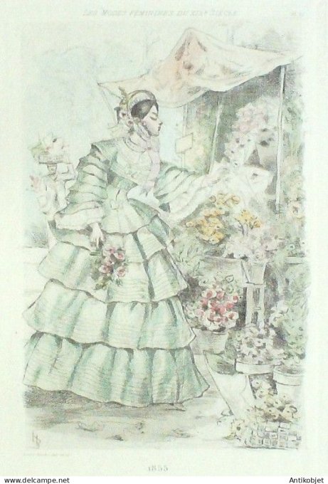Gravure Mode Boutet (pointe seche aquarellee old Fashion plate) Pl 55-1902