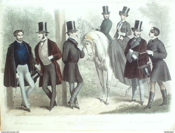 Gravure de Mode originale Le Progres 1853 # 45 (Maison Desprey) Cavaliere Amazone