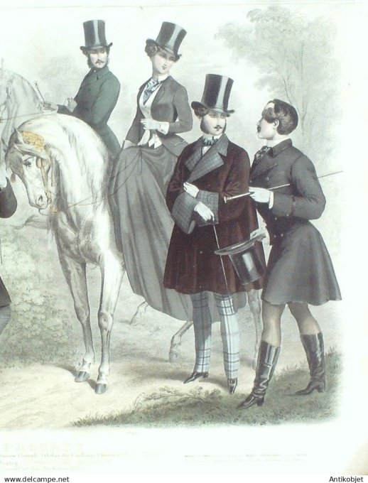 Gravure de Mode originale Le Progres 1853 # 45 (Maison Desprey) Cavaliere Amazone