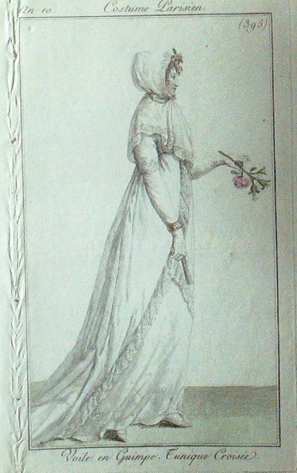 Gravure Mode Costume Parisien 1802 an 10 # 395 (eau forte old Fashion plate