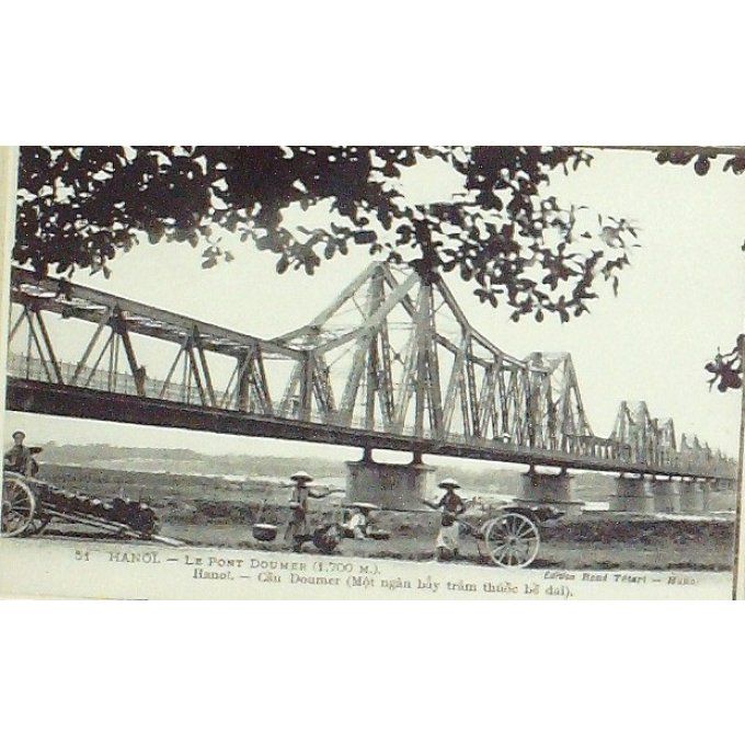 Cpa Viet-Nam Hanoi Pont Doumer Pousse Pousse 1920
