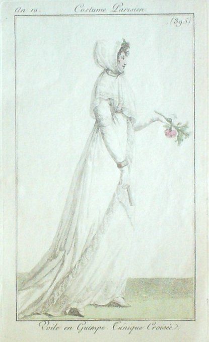 Gravure Mode Costume Parisien 1802 an 10 # 395 (eau forte old Fashion plate
