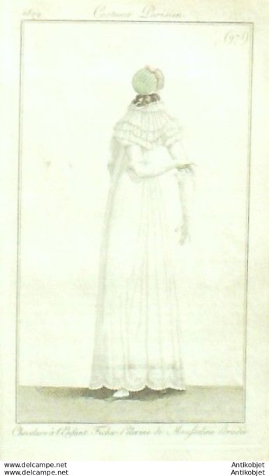 Gravure Mode Costume Parisien 1809 #  975 (eau forte old Fashion plate