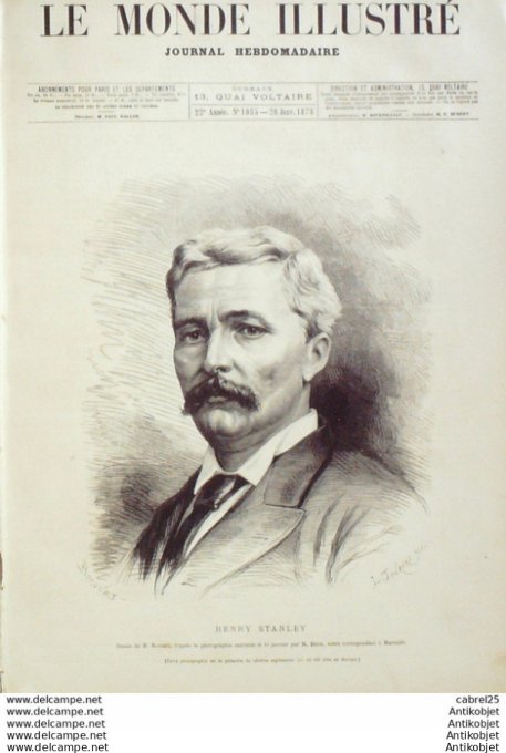 Le Monde illustré 1878 n°1085 Portugal Reine Marie Italie Rome Henry Stanley Victor Emmanuel