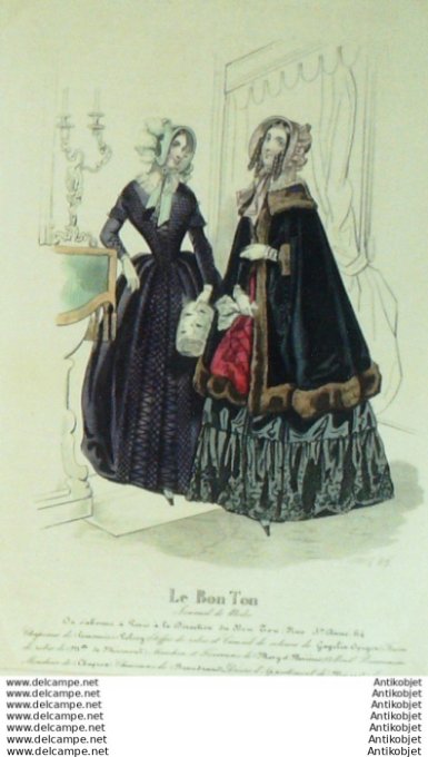 Gravure Mode Le Bon Ton 1842 # 646 (aquarelle old fashion plate)