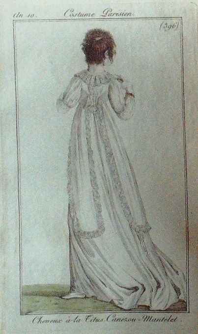 Gravure Mode Costume Parisien 1802 an 10 # 396 (eau forte old Fashion plate