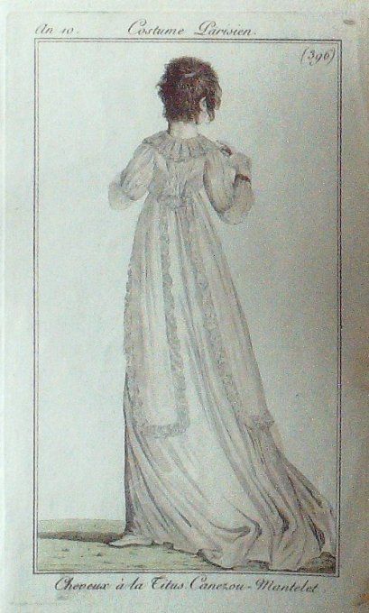 Gravure Mode Costume Parisien 1802 an 10 # 396b (eau forte old Fashion plat