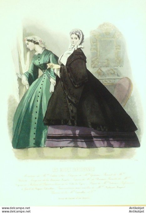 Gravure Les Modes Parisiennes 1861 # 976 Manteau velours Maison Leclère-Collot