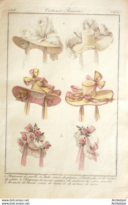 Costume Parisien 1826 # 2435 Toques chapeaux de paille