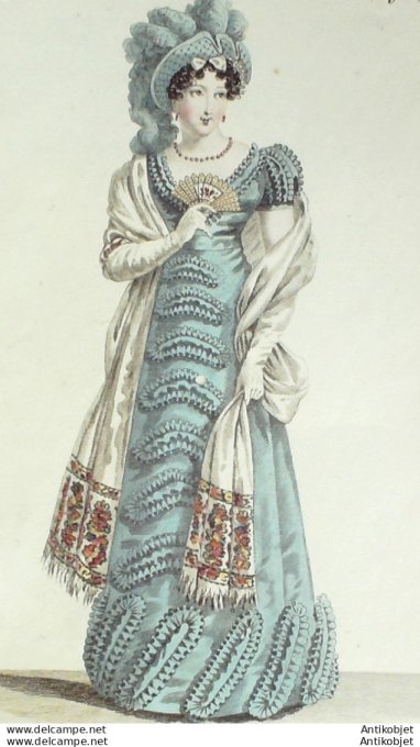 Costume Parisien 1820 # 1941 Robe de laine brodée écharpe