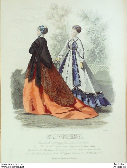 Gravure Les Modes Parisiennes 1865 #1261 Robes gros de Lyon Maison Ghys