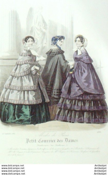 Gravure Mode Courrier des Dames 1852 # 2662 (eau forte old Fashion plate)