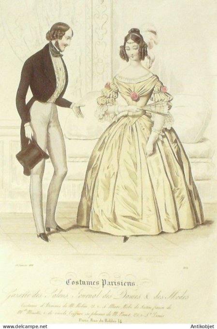Gravure Mode Costume Parisien 1839 # 3824 (eau forte old Fashion plate