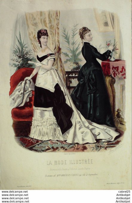 Gravure de mode La Mode illustrée 1875 n°15 (Maison Bréant-Castel)