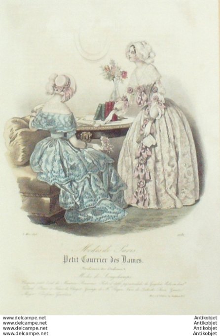 Gravure Mode Courrier des Dames 1846 # 2181 (eau forte old Fashion plate)