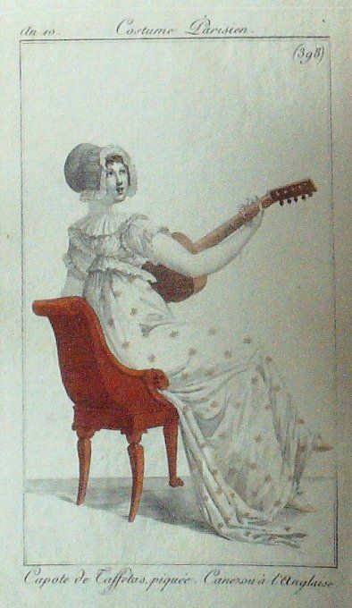 Gravure Mode Costume Parisien 1802 an 10 # 398 (eau forte old Fashion plate