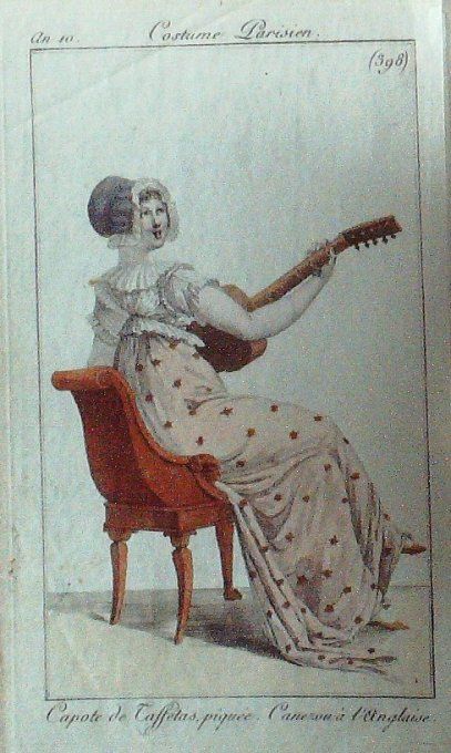 Gravure Mode Costume Parisien 1802 an 10 # 398b (eau forte old Fashion plate