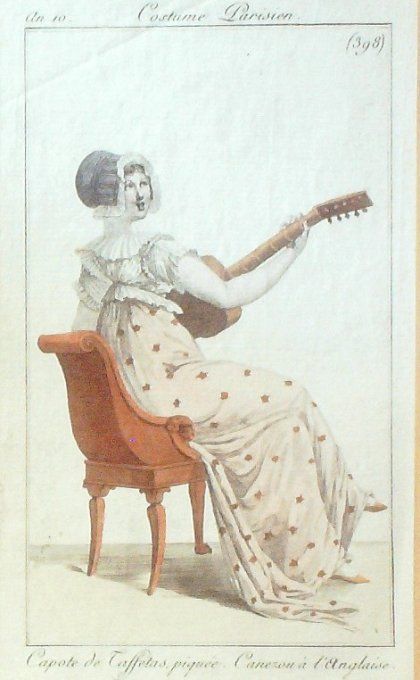 Gravure Mode Costume Parisien 1802 an 10 # 398b (eau forte old Fashion plate