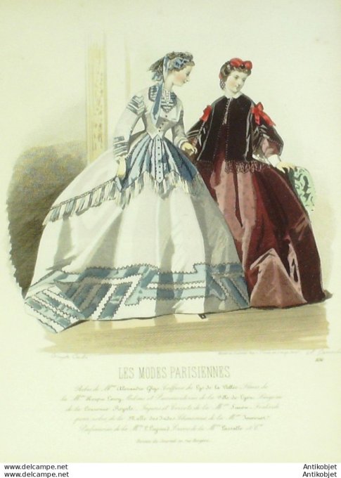 Gravure Les Modes Parisiennes 1863 #1136 Robes d'intérieur Maison Ghys